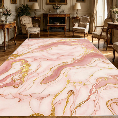 1PC Pink Gold Marble Fluid Print area rugs for Living Room, Soft and Comfortable, Suitable for all seasons, easy-to-maintain, machine washable Indoor floor mat, Under Table Farmhouse suitable for Dining Room, Bedroom, Entryway, Kitchen, Home Offic...