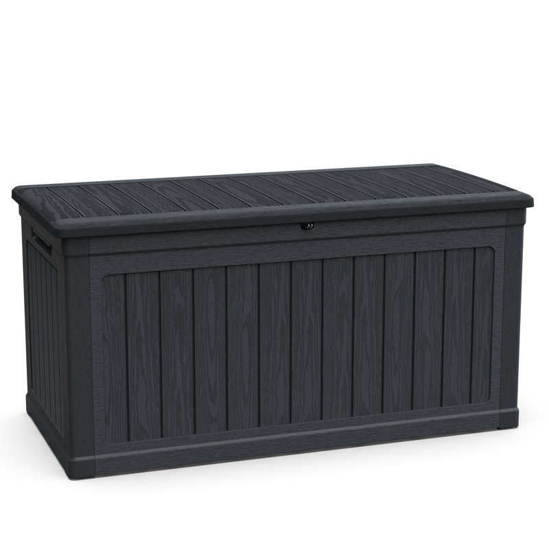 Black Xxl Deck Storage Box With 230 Gallon Capacity, Lockable Waterproof Resin, Suitable For Patio Cushions And Pool Supplies Storage, Double - Wall Structure Sturdiness, Easy Lift System, Can Be