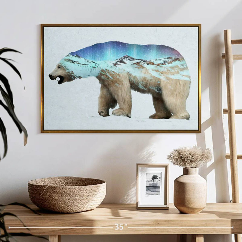 L'ours polaire arctique, Cadre flottant doré, 25 po x 17 po