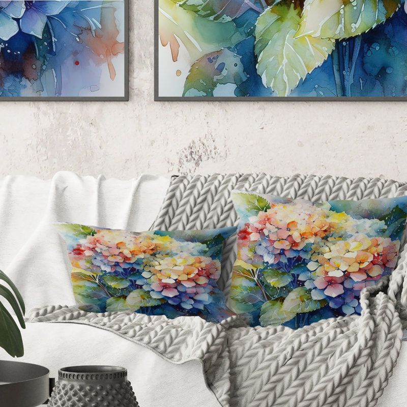 Blue Green Hydrangea - Hydrangea Printed Throw Pillow