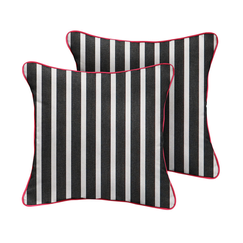 Striped Sunbrella® Outdoor Reversible Throw Pillow, Pink/Black, 18" x 18"