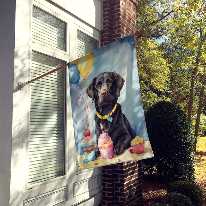 Drapeau «Happy Birthday House», Labrador Retriever noir