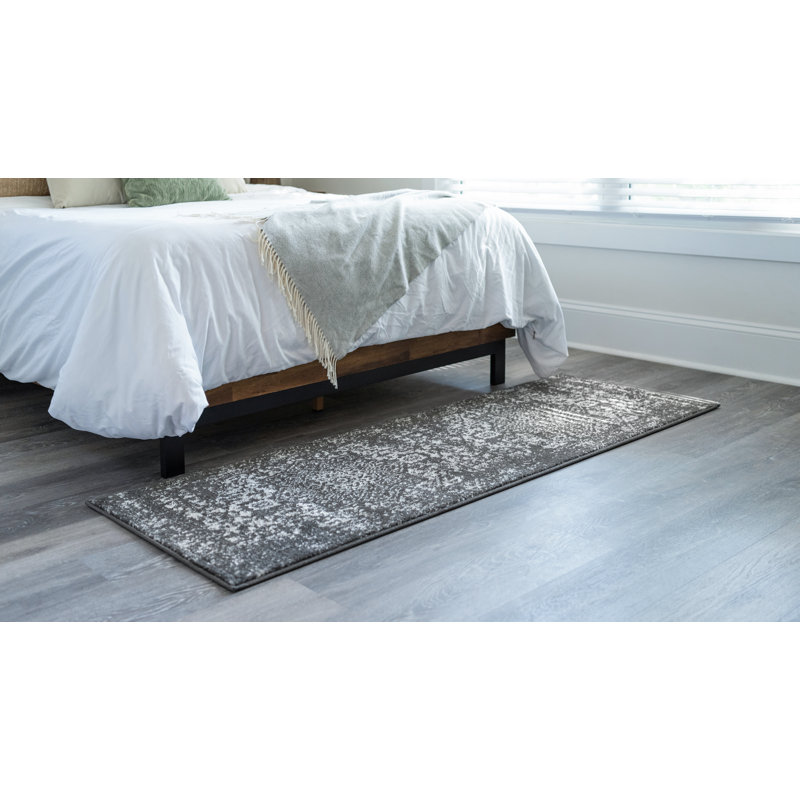 Tapis oriental gris foncé Edelie, Tapis de couloir 2 pi x 8 pi