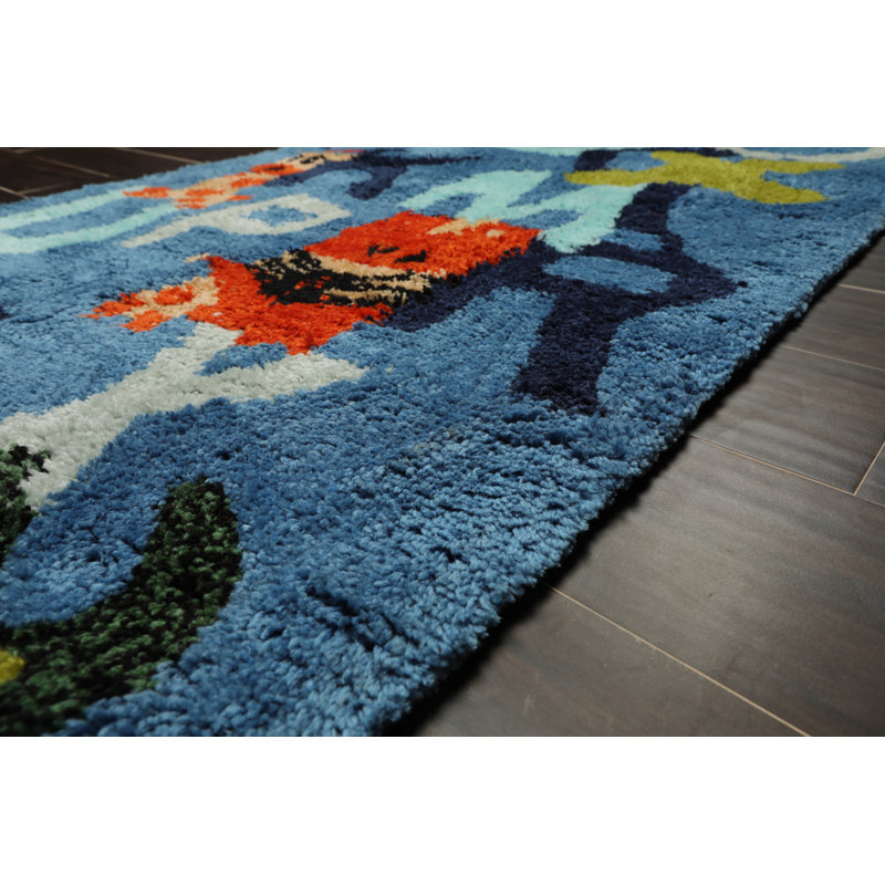 Yanique Hand Tufted Rectangle 3' x 5' Cotton/Polyester Area Rug in Blue/Black/Red/Green
