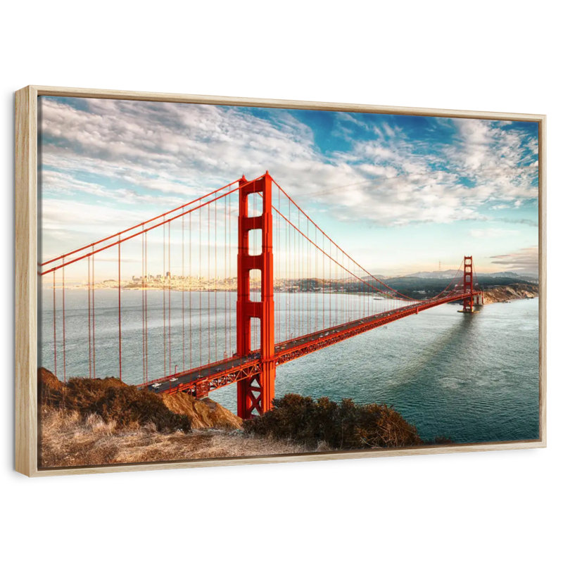 Pont rouge Golden Gate, Cadre flottant en bois naturel, 40 po x 27 po