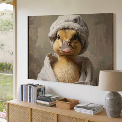 A Cute Realistic Depiction Of A Duck Wrapped In Canvas A Towel After A Bath The Duck Has Soft Wall Art Premium Quality Ready To Hang