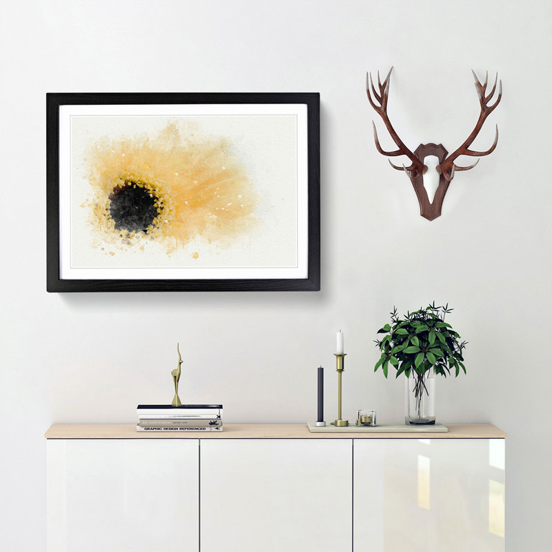 Pale Yellow Gerbera in Abstract - Picture Frame Painting Print, 27cm H x 36cm W x 2cm D, Black Framed