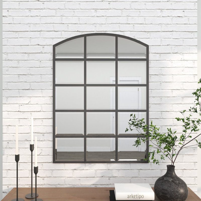 Miroir mural Haider, 40 po x 30 po, Fenêtre, Gris foncé