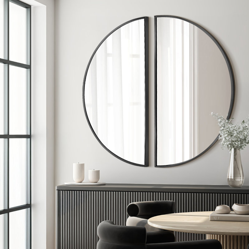 Ensembles de miroirs muraux plats en demi-cercle, 40 po x 20 po, Noir, noir, noir, noir