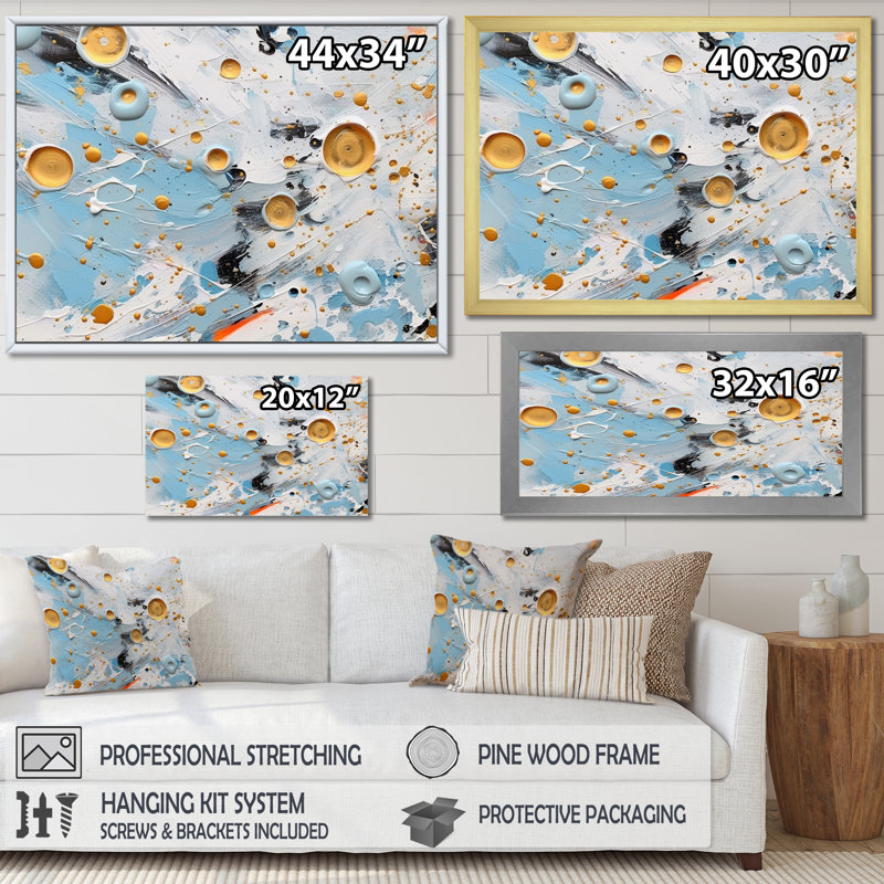 Combat abstrait bleu sarcelle et doré sur toile, Cadre simple noir, H 12 po x l 20 po x P 1 po