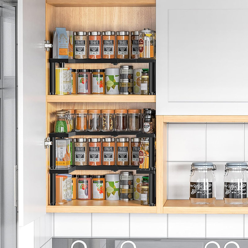 Expandable Black Metal 2-Tier Spice Rack Organizer