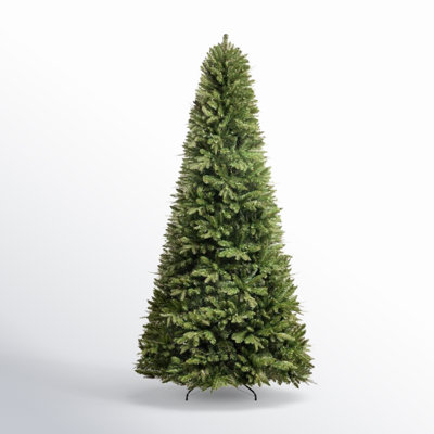 Traditional Prelit Artificial Christmas Tree with Warm Lights and Metal Stand, Wide Realistic Tree