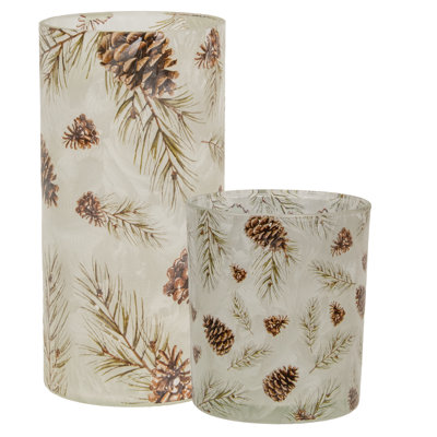 2/Set Frosted Glass Woodland Pine Pillar Holders
