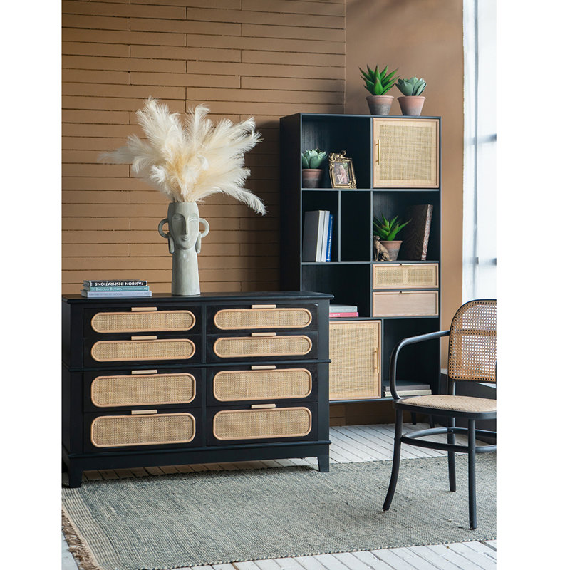 35.5x14x75"  Leininger Storage Bookcase, Black/Natural