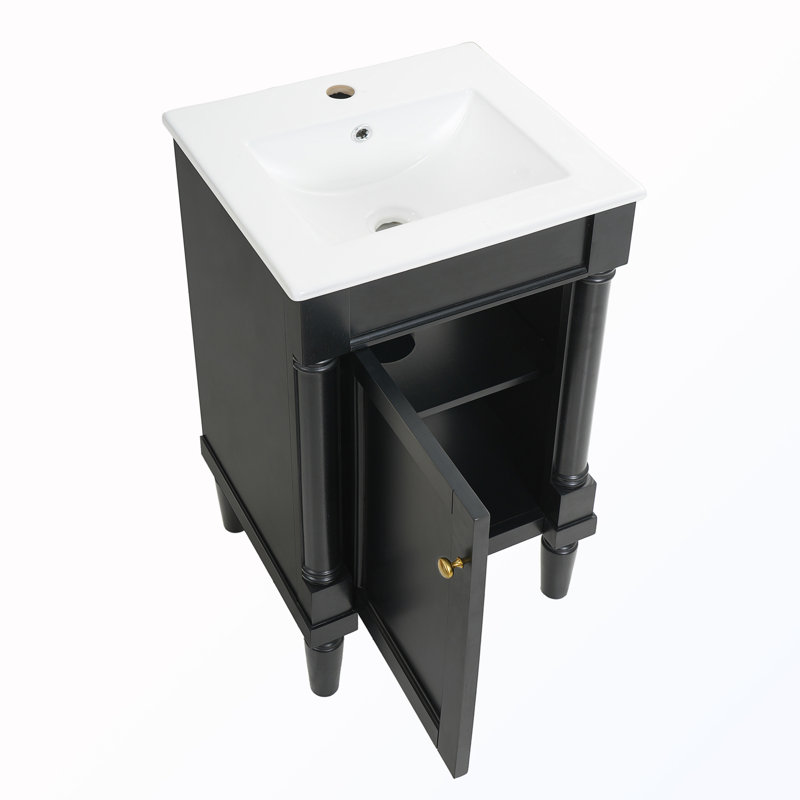 Armoire de salle de bain avec rangement et lavabo en céramique et tablette réglable, Noir