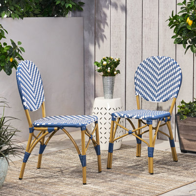 Chaises d'extérieur bleu marine, PE, aluminium, imprimé, rouille, chaise de décoration de jardin et chaises bistro françaises en aluminium de 2, bleu, finition imprimée et utilisation