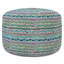 Pouf rond 20 po en jute et coton rayé bleu gris et vert