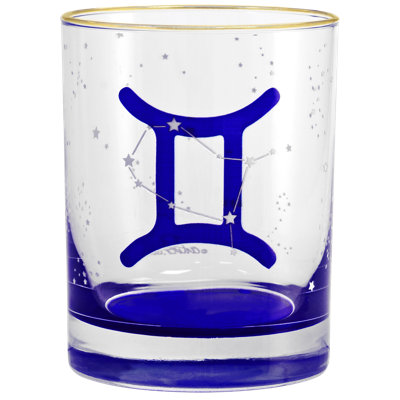 Culver Gemini Zodiac 14-Ounce 22k Gold Rim DOF Double Old Fashioned Glass (Gemini)