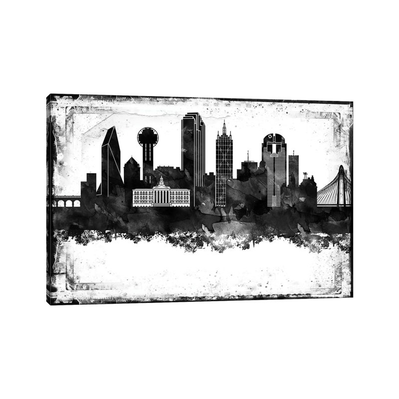 Dallas Black And White Framed Skylines - Print on Canvas, 45.72cm H x 66.04cm W x 3.81cm D, Wrapped Canvas