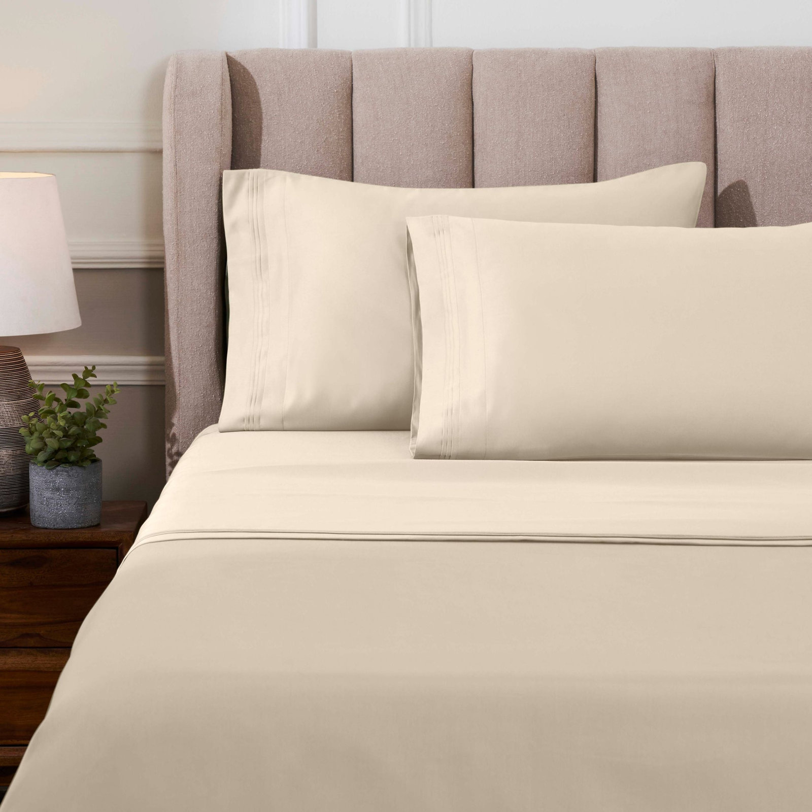 Cotton Sheet Set, California King Sheet Set with 2 Pillowcases, Ivory