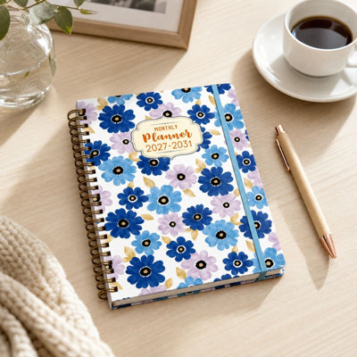 Agenda décoratif artisanal sur 5 ans, carnet floral mensuel, calendrier de 60 mois pour le suivi des objectifs et l'organisation de l'horaire, idéal pour le bureau et l'école.
