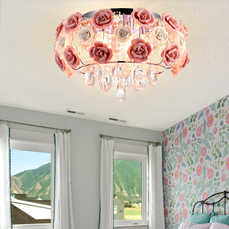 Lustre tambour romantique à 5 lumières avec décorations en cristal Jenesse