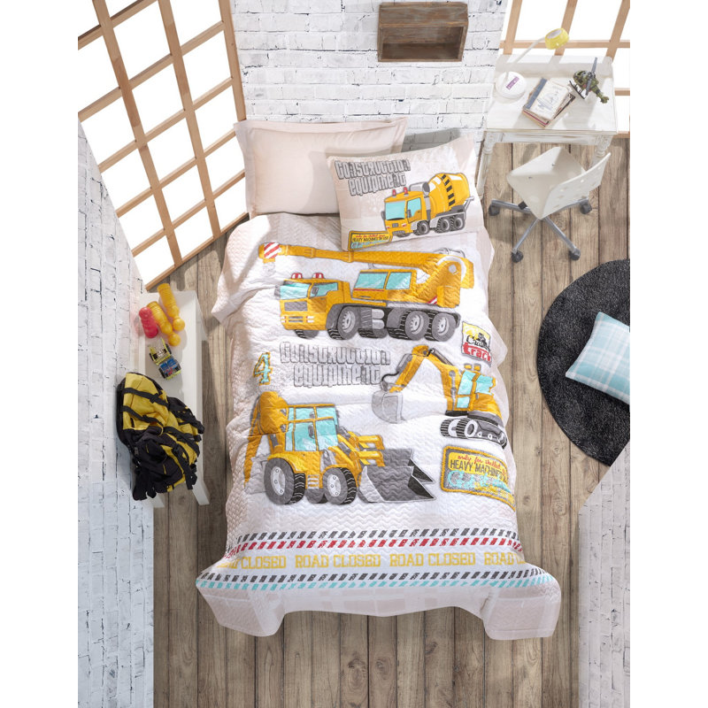 Ensemble de housse de couette 100% coton blanc / jaune / gris 3 pièces Risborough