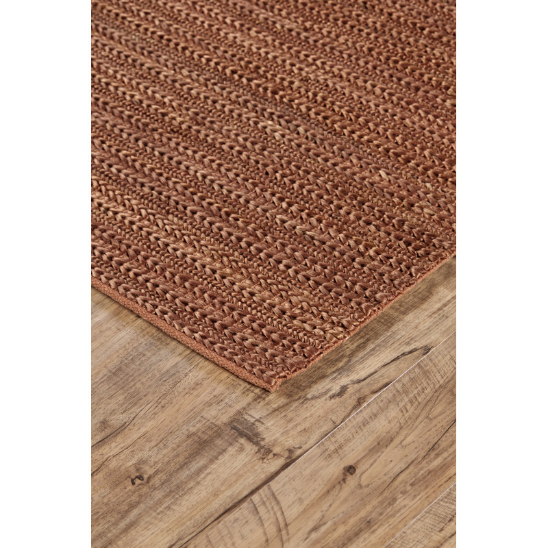 Tapis de couleur rouille en jute / sisal uni tissé à plat à la main Riaria, Rectangle 1 pi 8 po x 2 pi 10 po