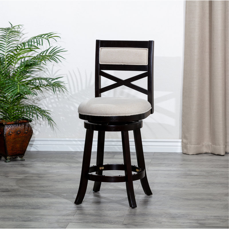 Tabouret pivotant à dossier en X de 24 po de hauteur comptoir, siège en tissu, Espresso, Beige