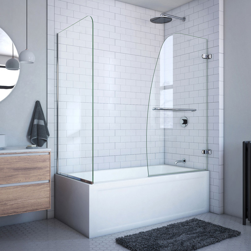 Aqua Uno 56" W x 58" H Hinged Semi-Frameless Tub Door, Chrome