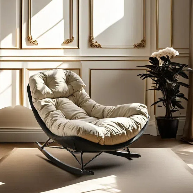 Fauteuil à bascule Simple Fashion, Beige, Noir, noir, noir, noir