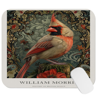 Animals William Morris Cardinal Bird VI Cottage Gaming Cute Office Laptop Desk Pad Gift Mat Square Rectangle Non-Slip Mousepad