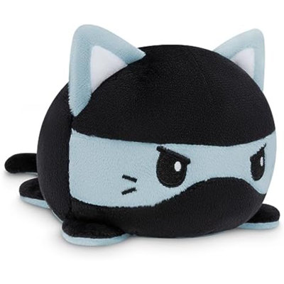 Chat réversible en peluche - chat Ninja bleu russe - peluches sensorielles mignonnes qui montrent votre humeur!