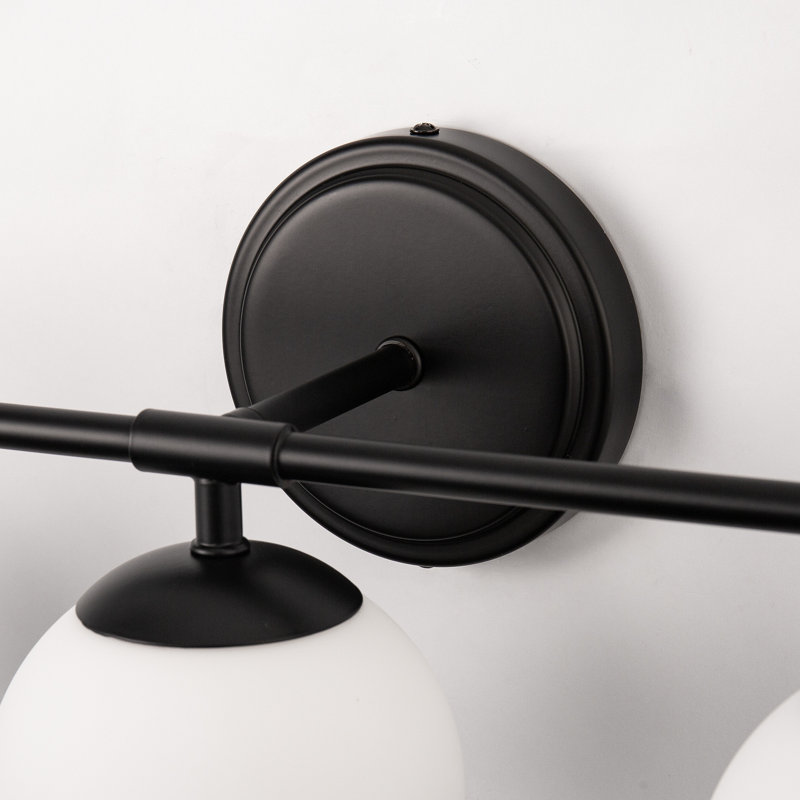Applique murale moderne à 3 lumières avec globes en verre givré pour salle de bain, miroir et couloir, Noir mat