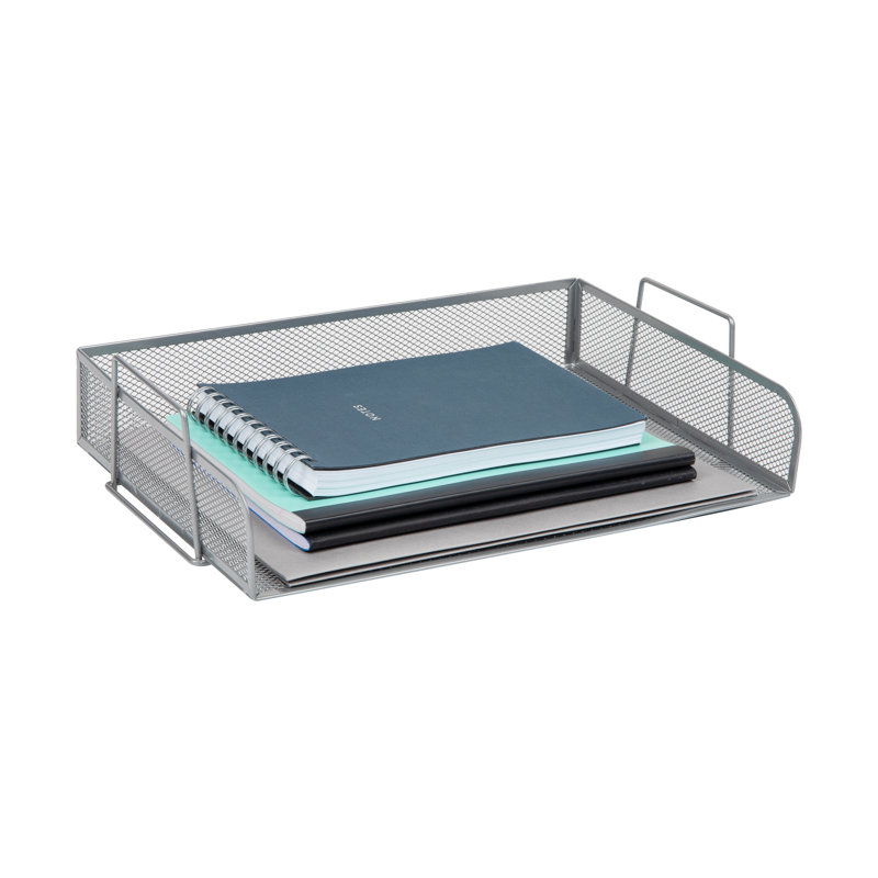 Mind Reader Stackable Paper Tray, Desktop Organizer, File Storage, Metal, 13.25"L x 9.75"W x 6.25"H, 2 Pieces, Silver, Silver