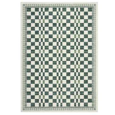 Modern Checkered Machine Washable Non-Slip Rug, Stain-Resistant Floor Cover, Ultra-Soft Faux Wool Contemporary Geometric Indoor Mat for Living Room, Bedroom