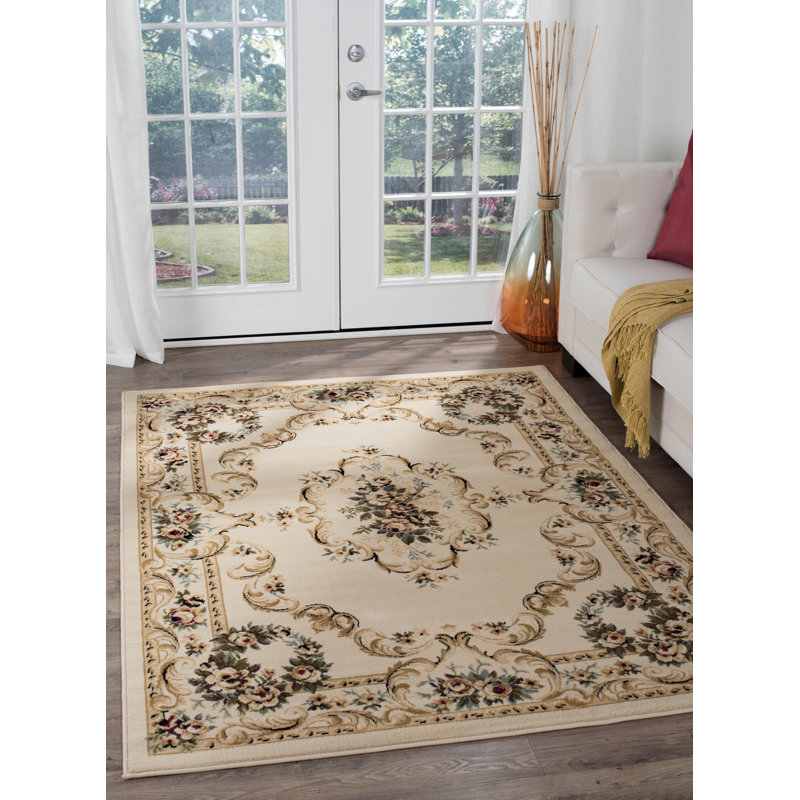 Octavia Aubusson Beige/Brown/Green/Red Rug, Rectangle 8' x 10'