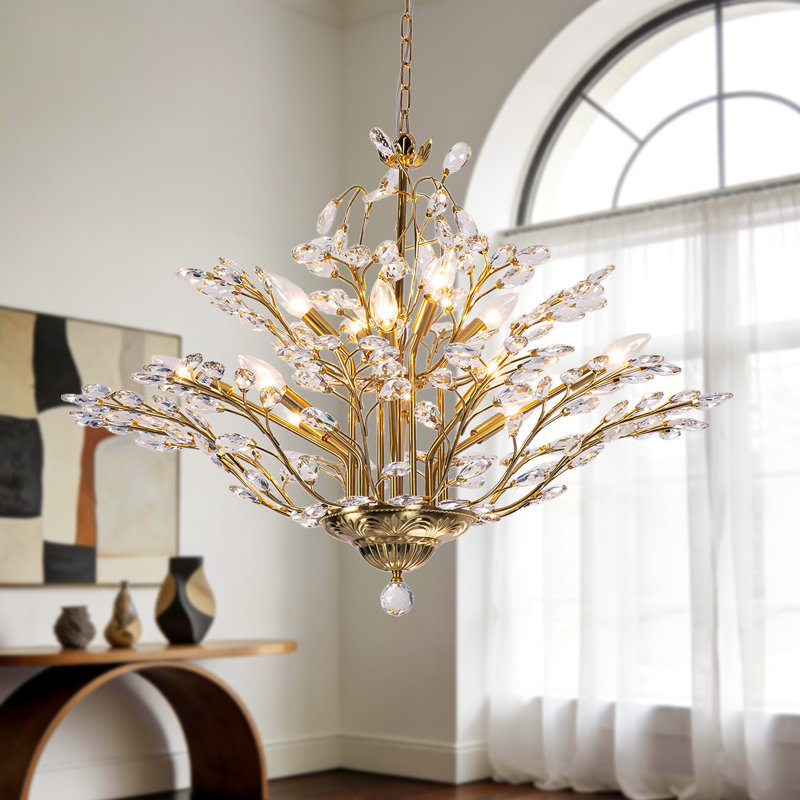 Darcey 12 - Light 33"W Dimmable Empire Chandelier, Polished Brass