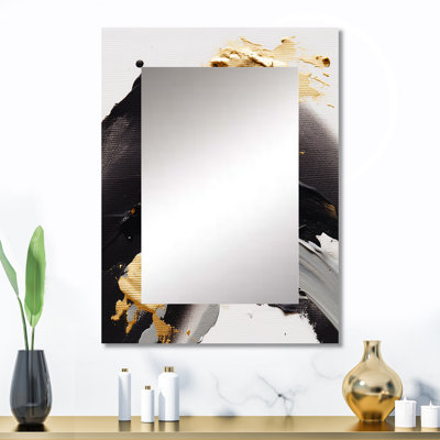 Exquisite Darling Gold Abstract Wave On Black II - Gold Modern Wall Mirror