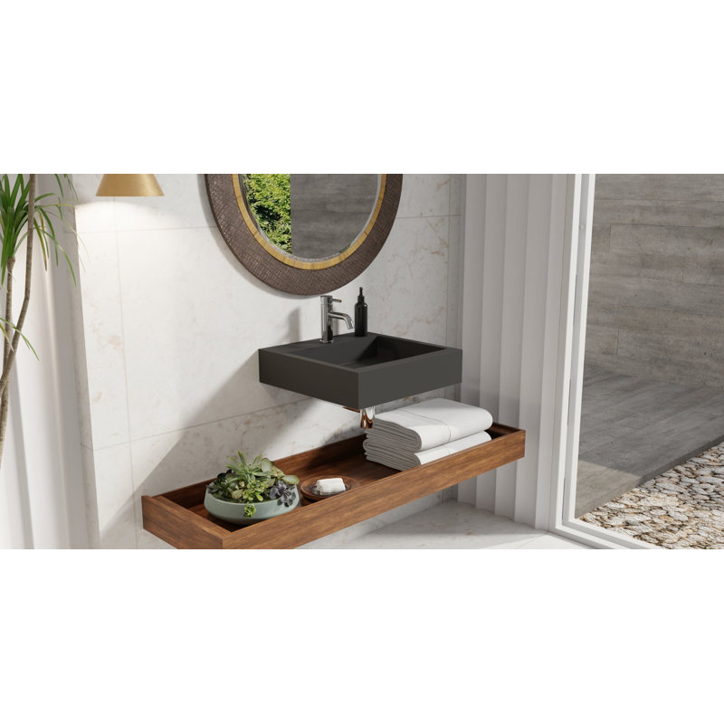 Lavabo de salle de bain mural carré en résine 18,8 po x 18,8 po Badeloft WT-06-S-MBLK, Matte Black