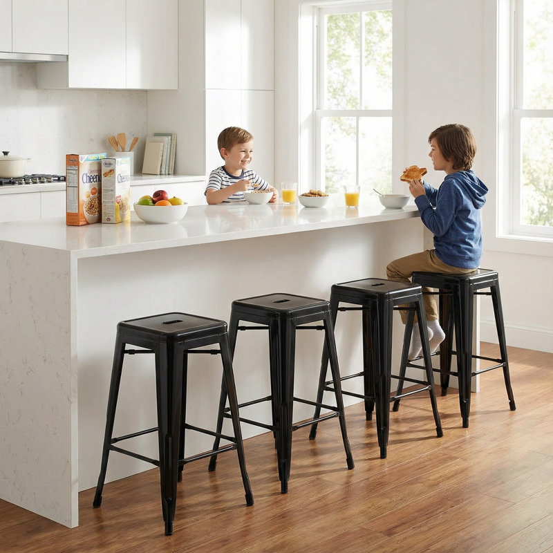 Counter Stool with Metal Frame, Black