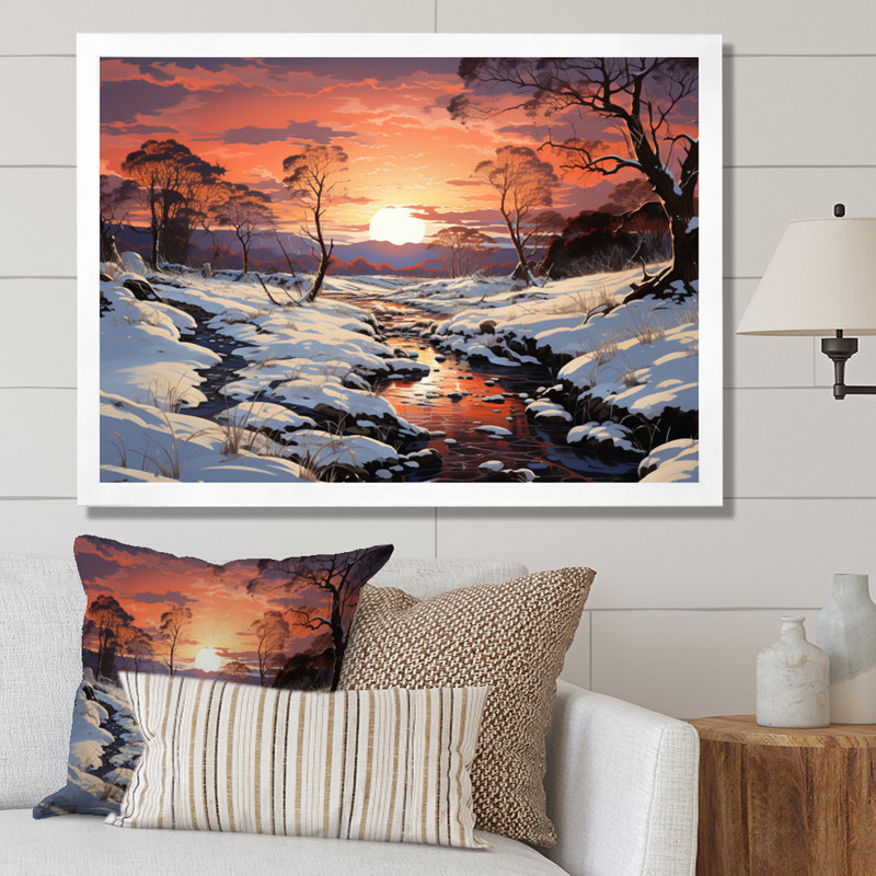 «Winter Winter Dusk», impression d'art sur toile, Cadre simple blanc, H 16 po x l 32 po x P 1 po