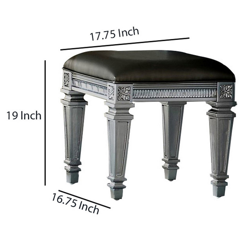 Ghita Gray Solid Wood Vanity Stool with Leatherette Seat