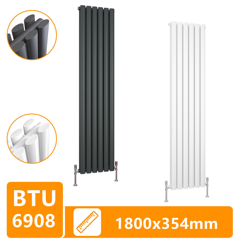 Vertical Oval Column Radiator, 160cm H x 47.2cm W x 5.6cm D, Double, Grey