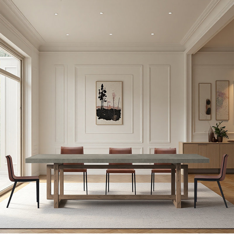 Solid Wood Rectangular Dining Table in Cement Gray, 29.53”H x 86.6”L x 31.5”W