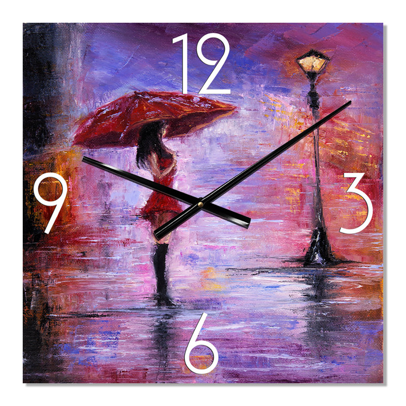Horloge murale La femme au parapluie marchant sous la pluie I, Grand
