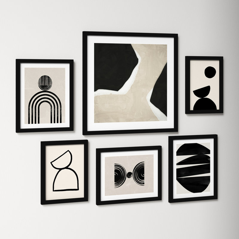 Neutral Shapes  - set of 6  by 1x Studio, Urban Road Framed Wall Art Prints, 39" H x 48" W, Black