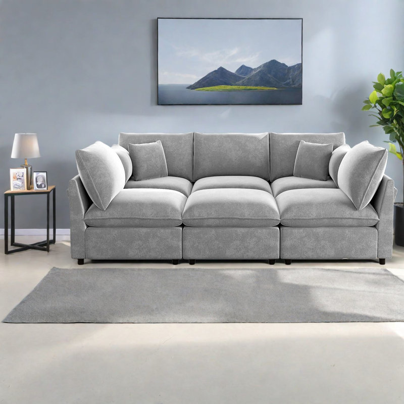 Canapé modulaire moderne gris avec rangement et USB, parfait pour la maison