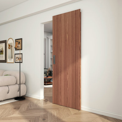 Ensemble de quincaillerie de porte de grange dissimulée 38 "avec mécanisme de fermeture en douceur, rail de porte coulissante invisible fixé au mur