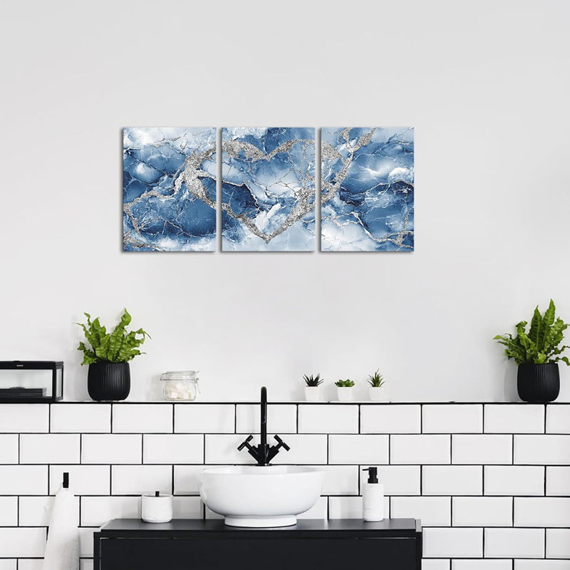 3 Piece Wrapped Canvas Print, Blue
